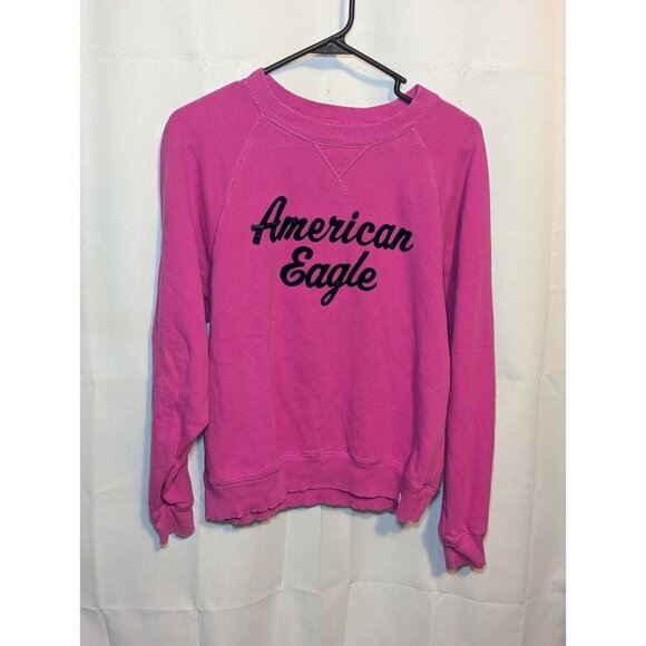 Hot Pink AE American Eagle Pullover Sweatshirt Sweater Preppy Teen Top Small - Picture 1 of 16